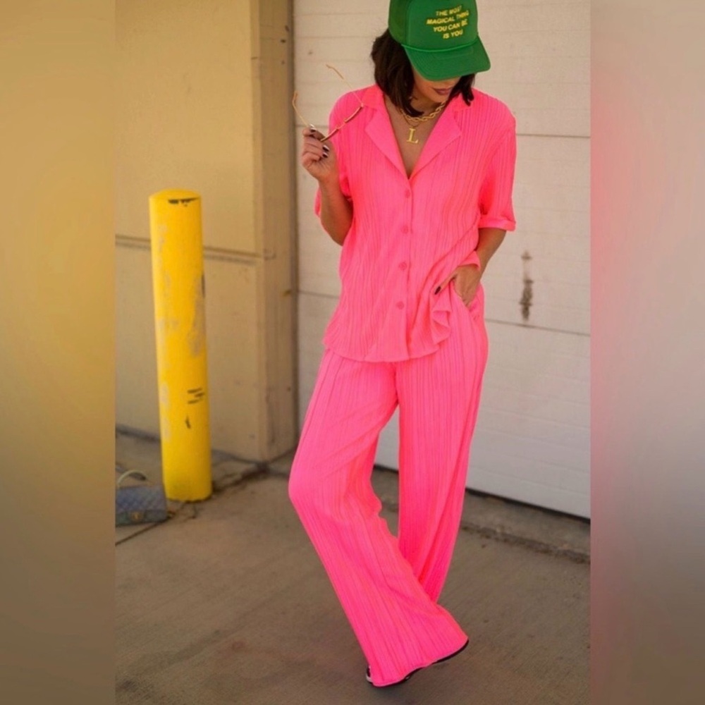 Dressed in Lala Neon Pink Plisse Set